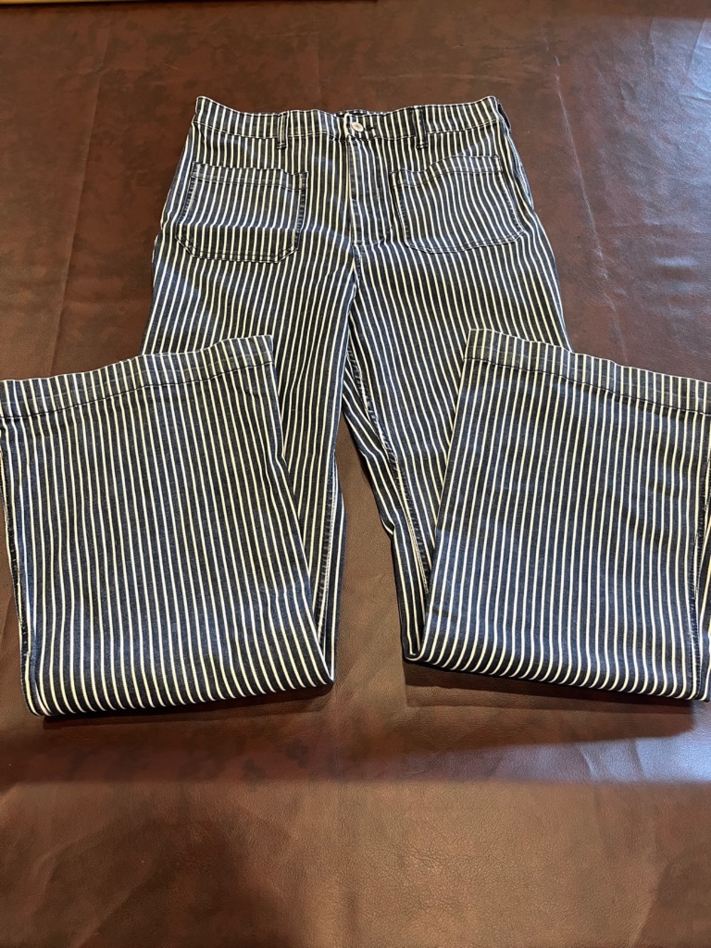 Forever 21 Navy and White Striped Boot Cut Jeans